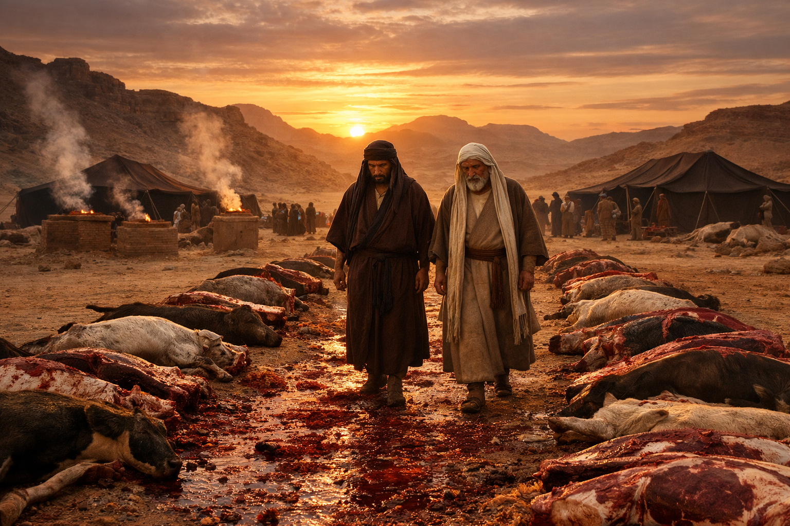 Cerimônia de aliança no antigo Oriente Próximo com altares de incenso